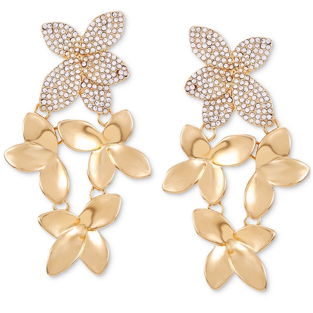 New!! Guess Pavé Flower Statement Earrings
